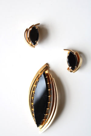 Black & Gold Pin & Clip On Earring Set