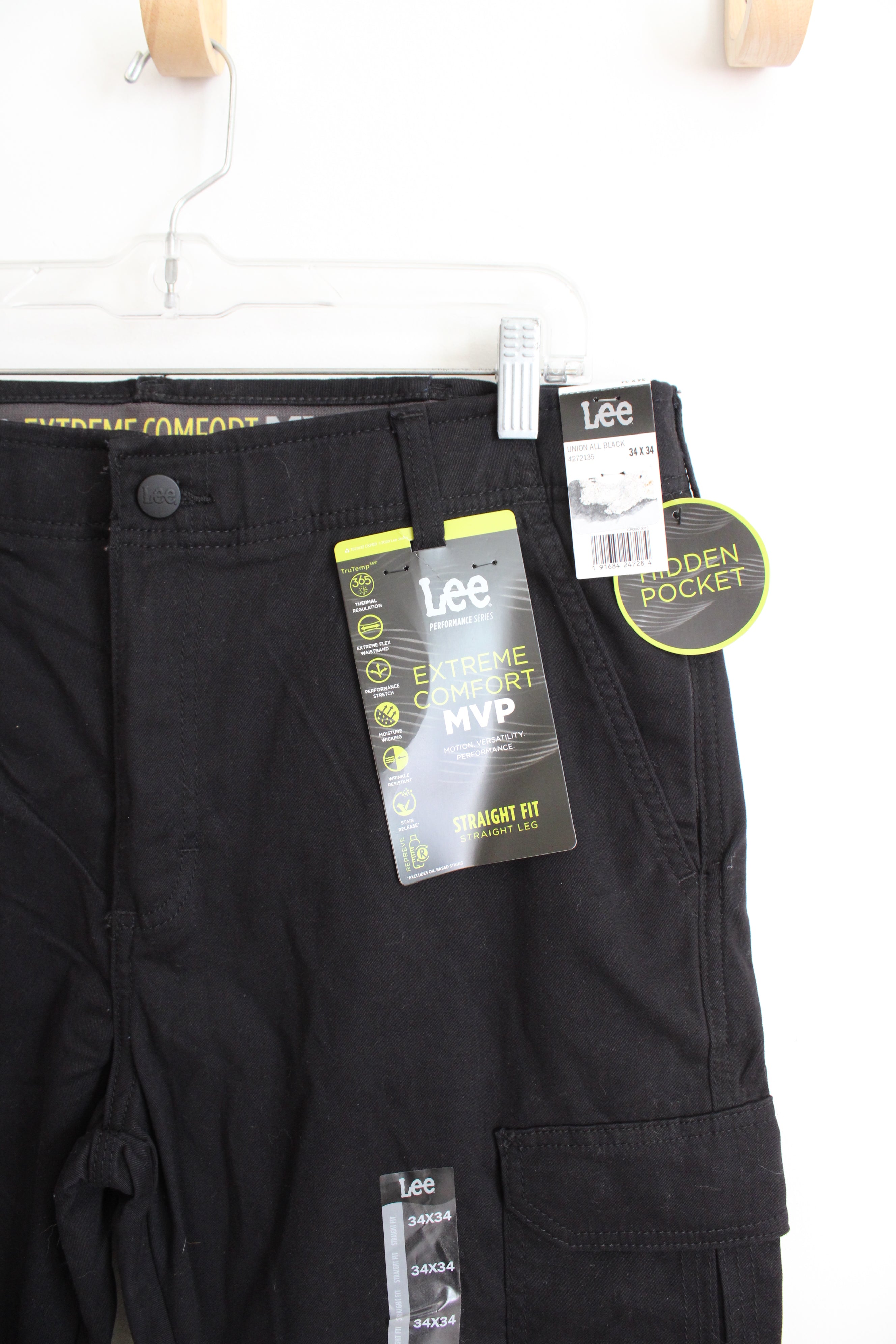 NEW Lee Straight Fit Black Cargo Pants | 34X34