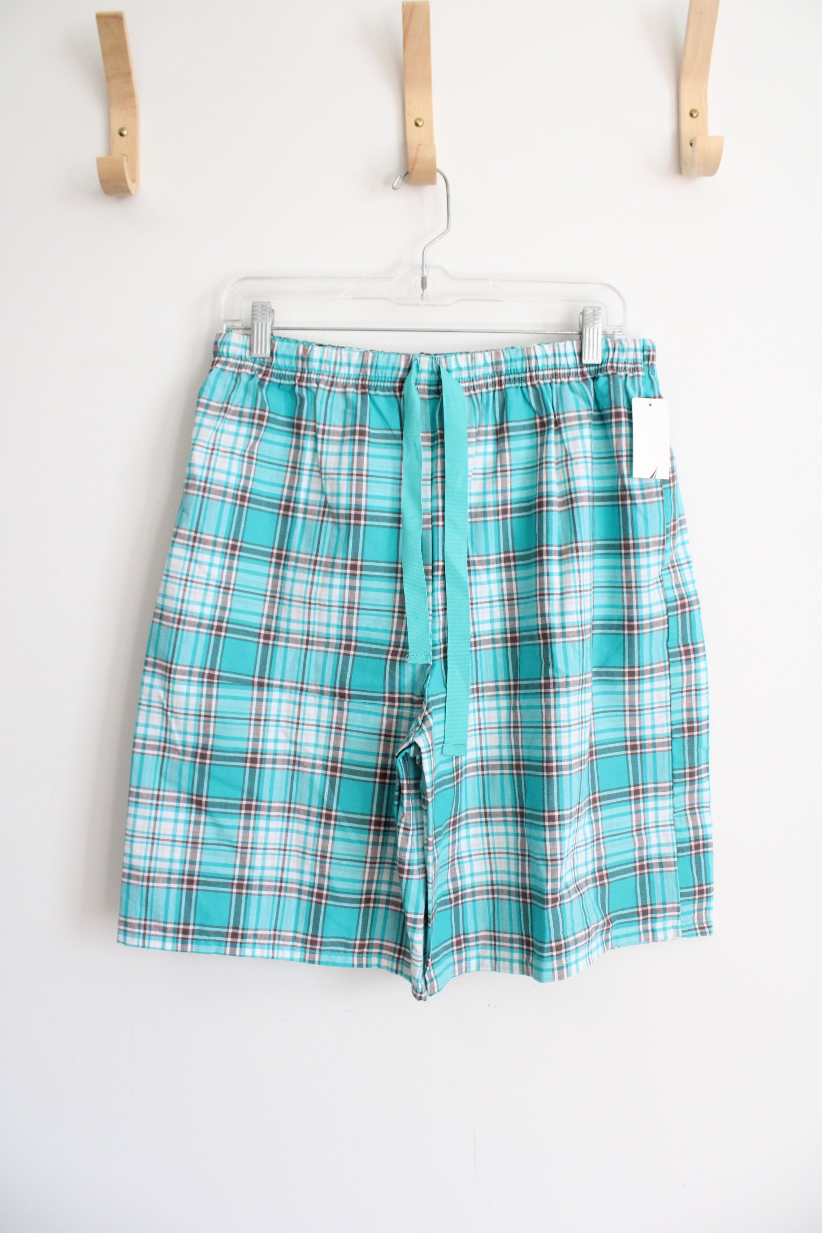 NEW Nautica Blue & Brown Plaid Cotton Sleep Shorts | L