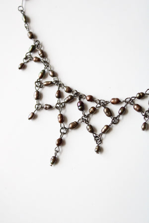 Genuine Brown Baroque Pearl Victorian Style Gothic Necklace