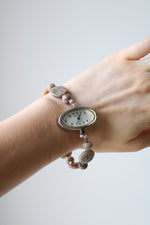 Geneva Jasper Beaded Silver Toggle Bracelet Analog Watch