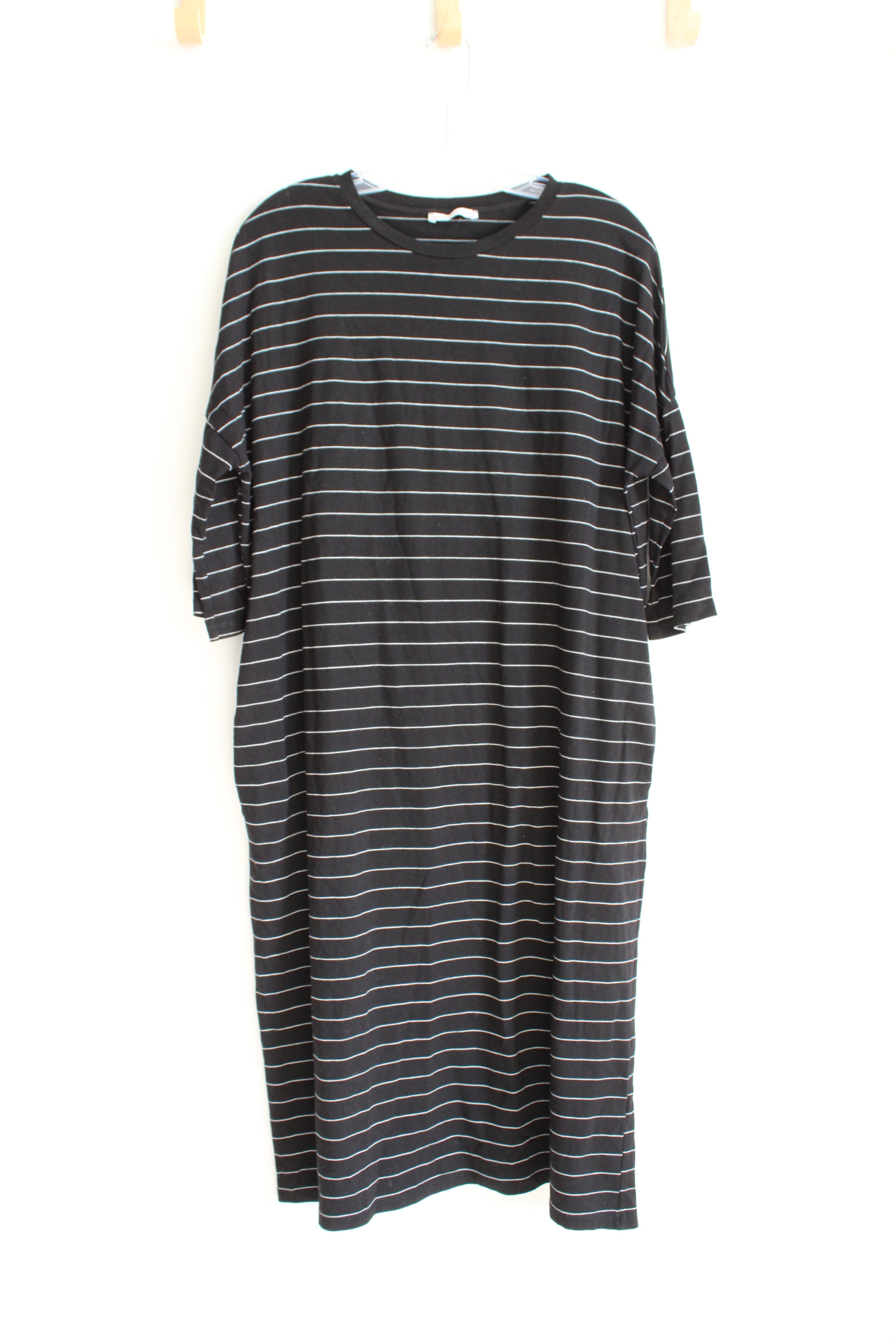 Zara Black & White Striped Midi Knit Dress | M