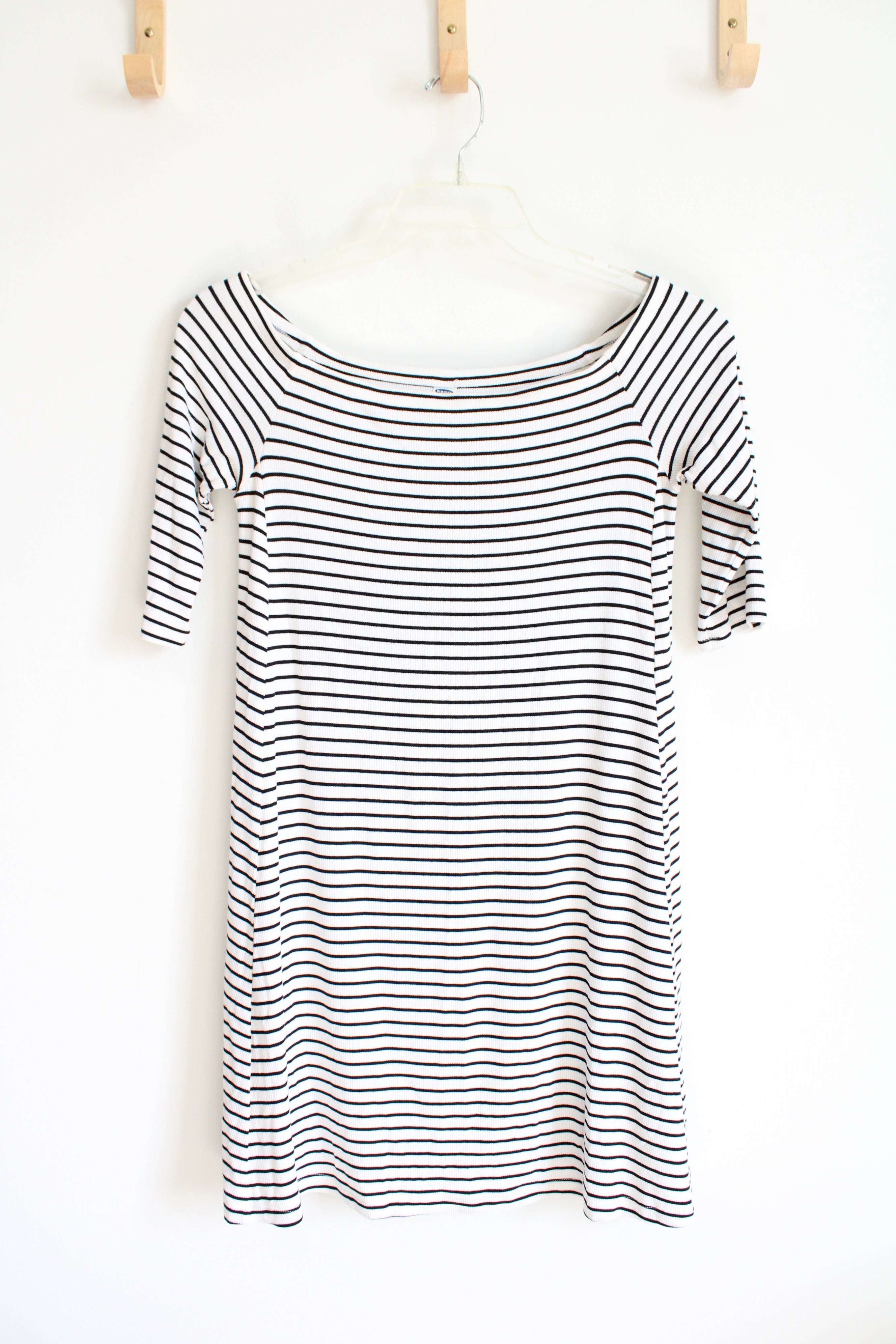 Old Navy Black & White Striped Off-The-Shoulder Dress | S