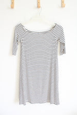 Old Navy Black & White Striped Off-The-Shoulder Dress | S