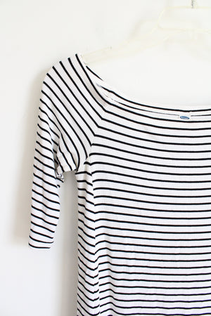 Old Navy Black & White Striped Off-The-Shoulder Dress | S