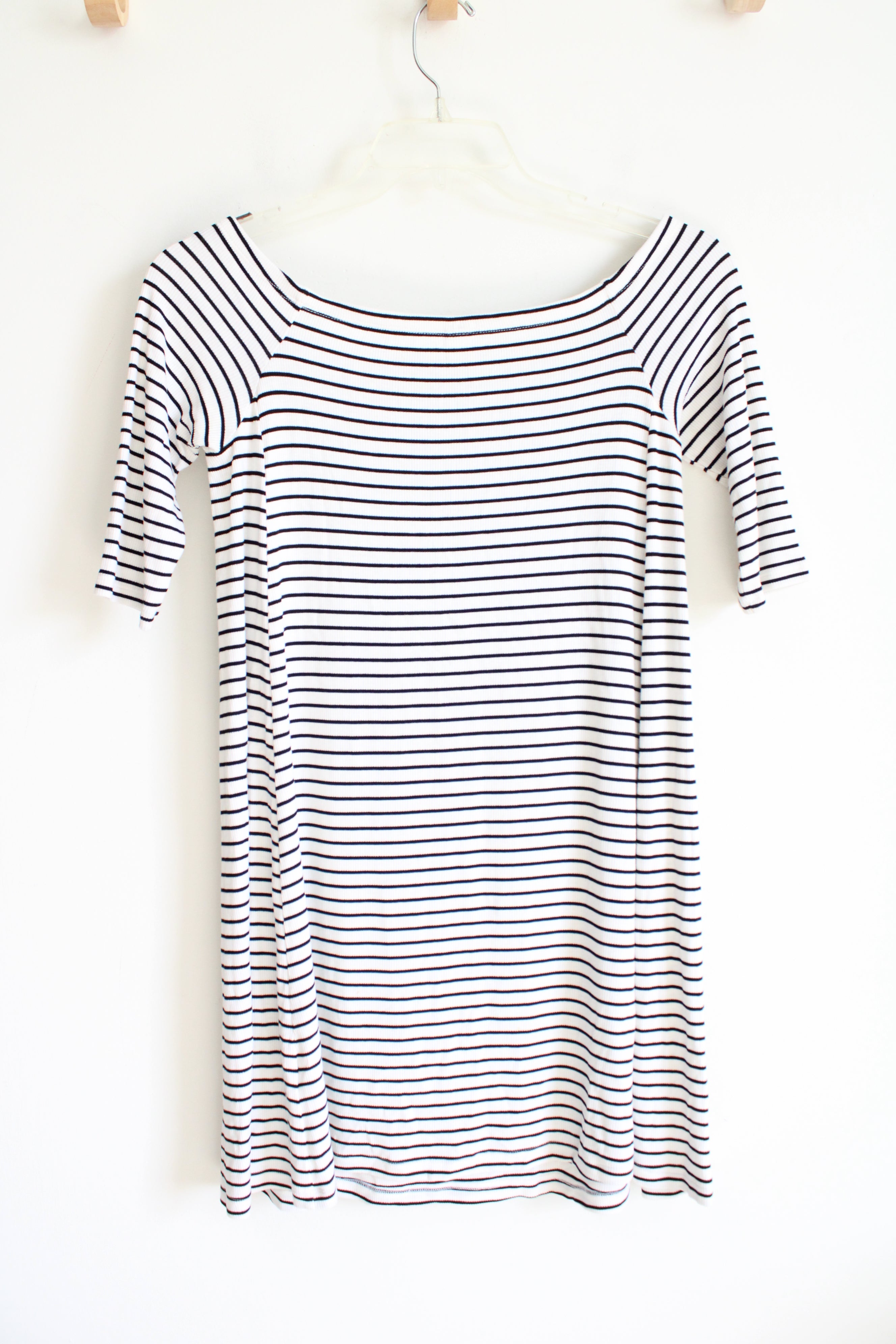 Old Navy Black & White Striped Off-The-Shoulder Dress | S