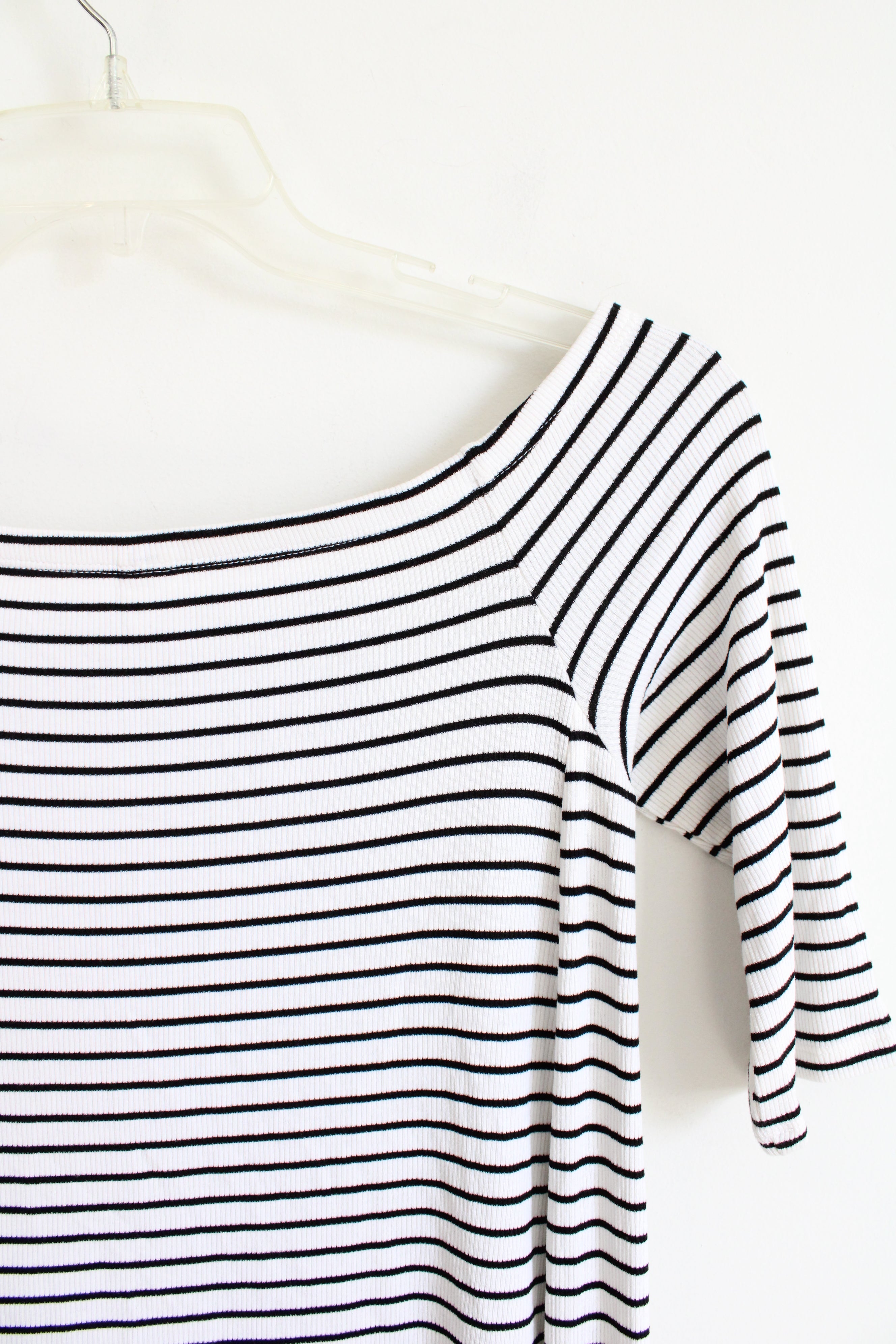 Old Navy Black & White Striped Off-The-Shoulder Dress | S