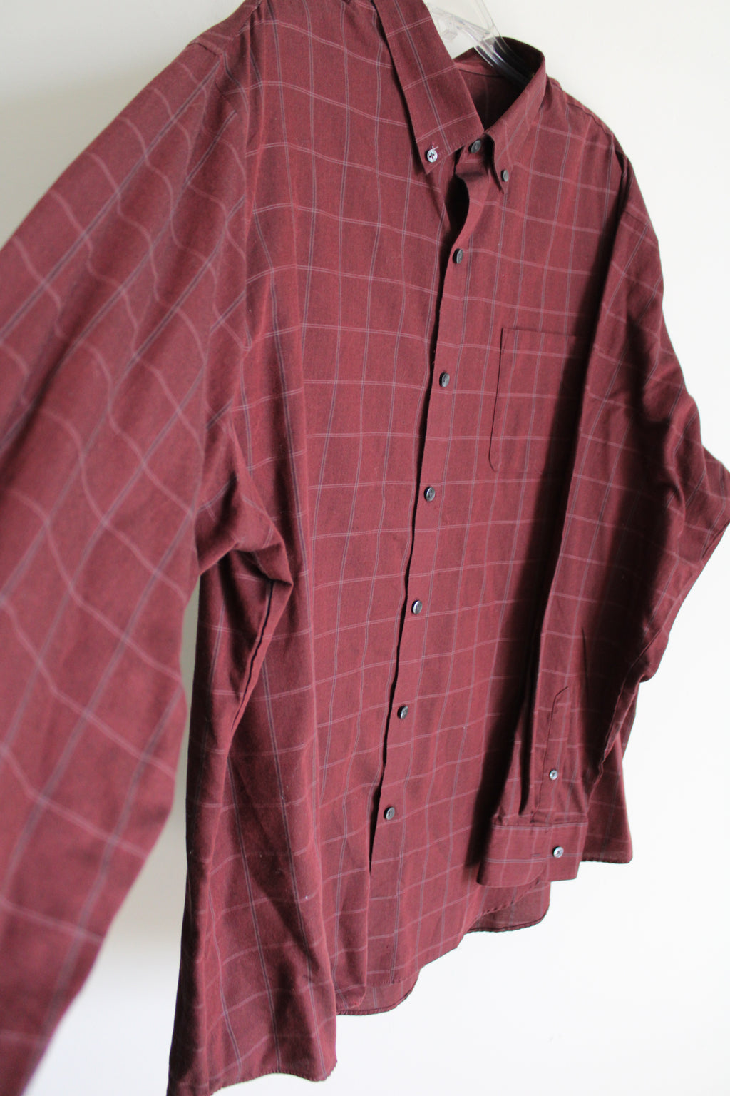 Van Heusen Dark Red Plaid Button Down Shirt | XXL