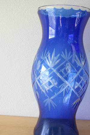 Czech Bohemian Crystal Cobalt Blue Glass Hurricane Globe