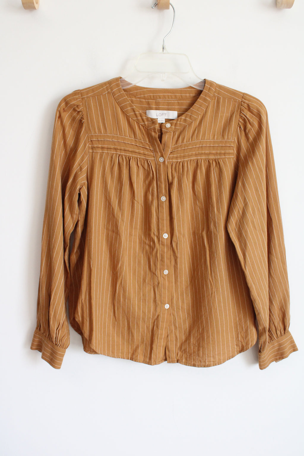 LOFT Mustard Yellow White Striped Long Sleeved Cotton Top | XXS