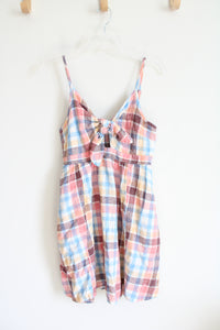 Old Navy Multi-Colored Plaid Tied Front Linen Blend Dress | M