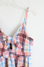 Old Navy Multi-Colored Plaid Tied Front Linen Blend Dress | M