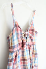 Old Navy Multi-Colored Plaid Tied Front Linen Blend Dress | M