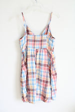 Old Navy Multi-Colored Plaid Tied Front Linen Blend Dress | M