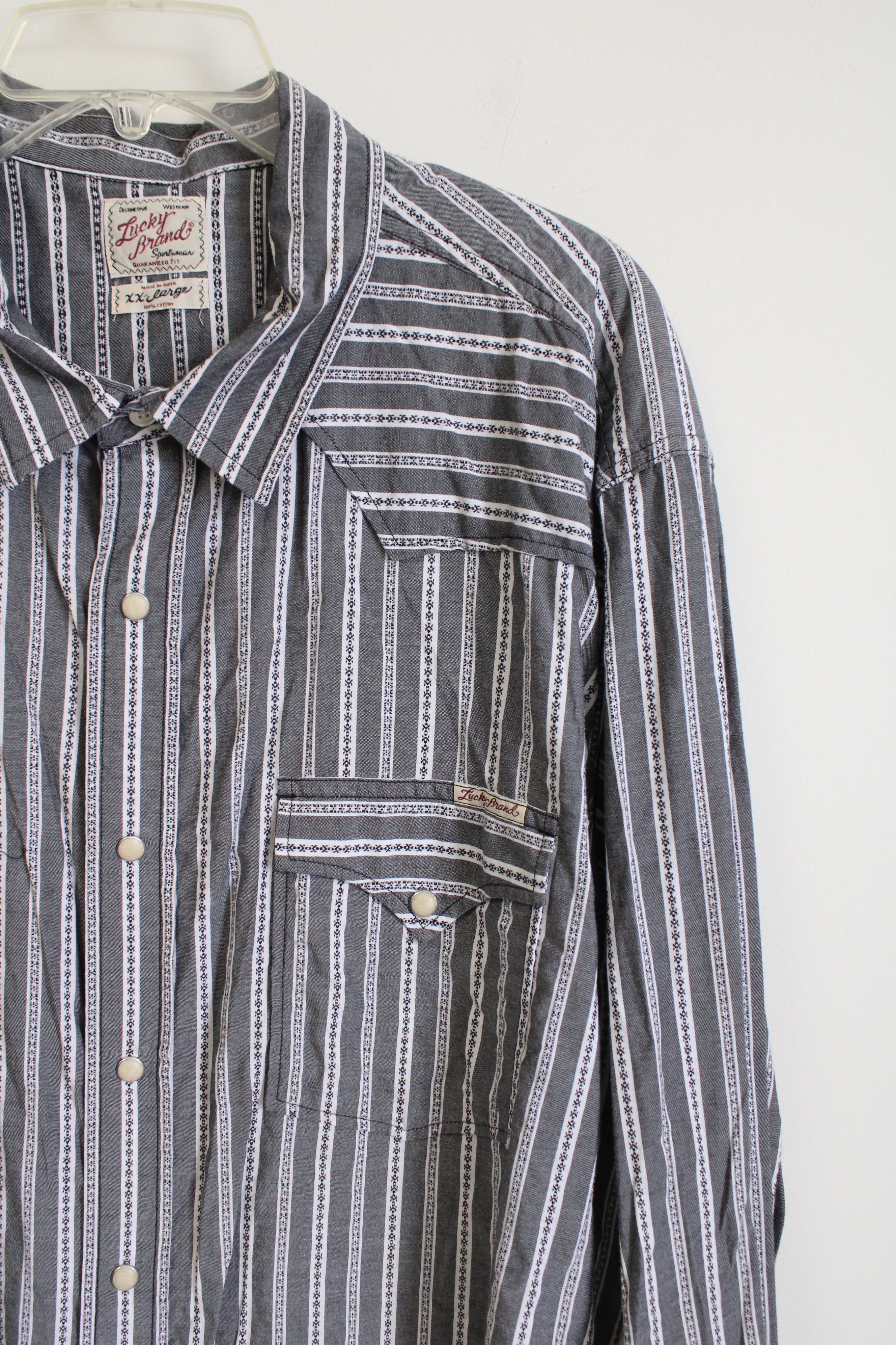 Lucky Brand Gray White Pearl Snap Button Down Shirt | XXL