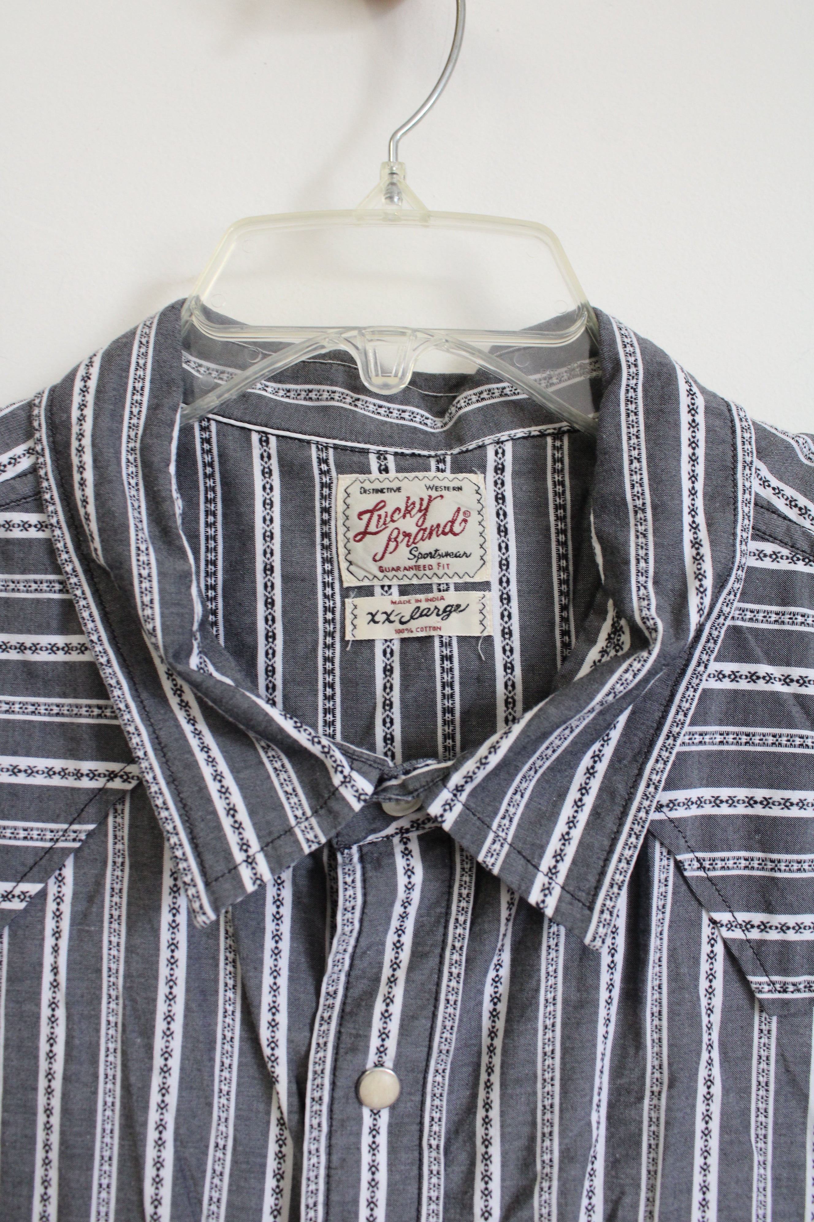 Lucky Brand Gray White Pearl Snap Button Down Shirt | XXL