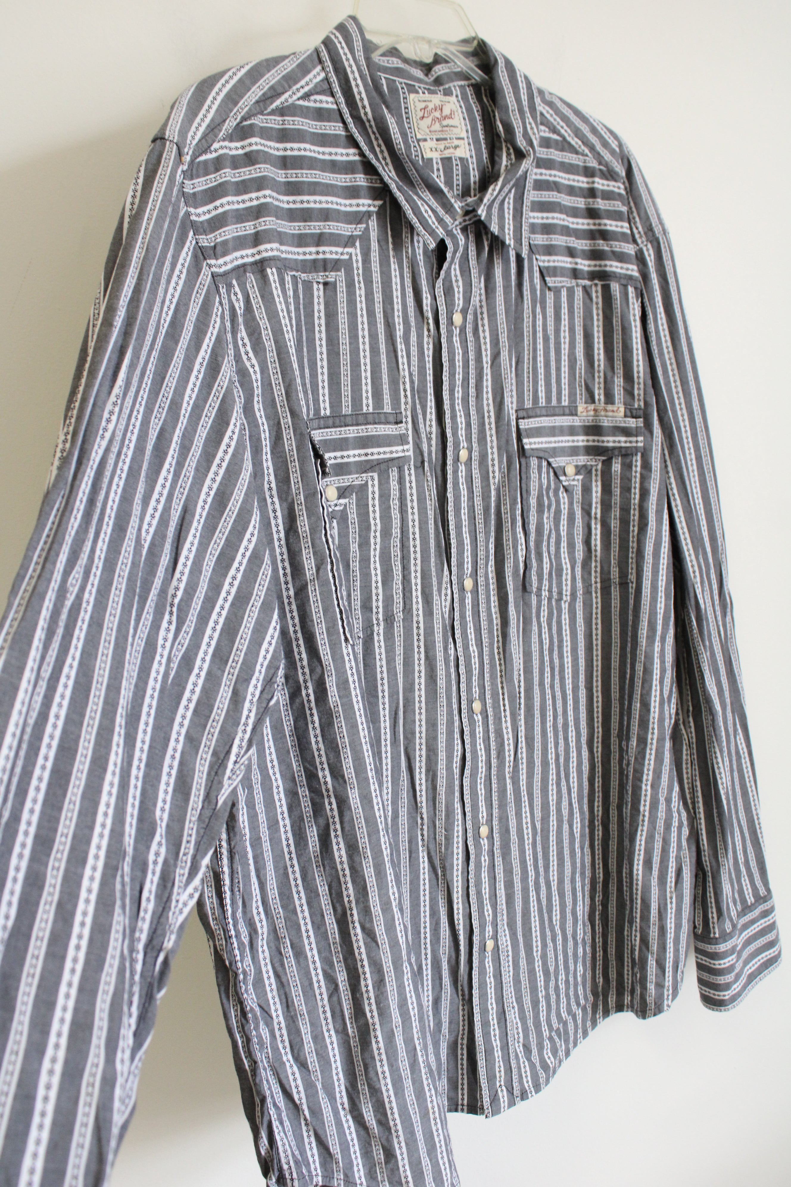 Lucky Brand Gray White Pearl Snap Button Down Shirt | XXL