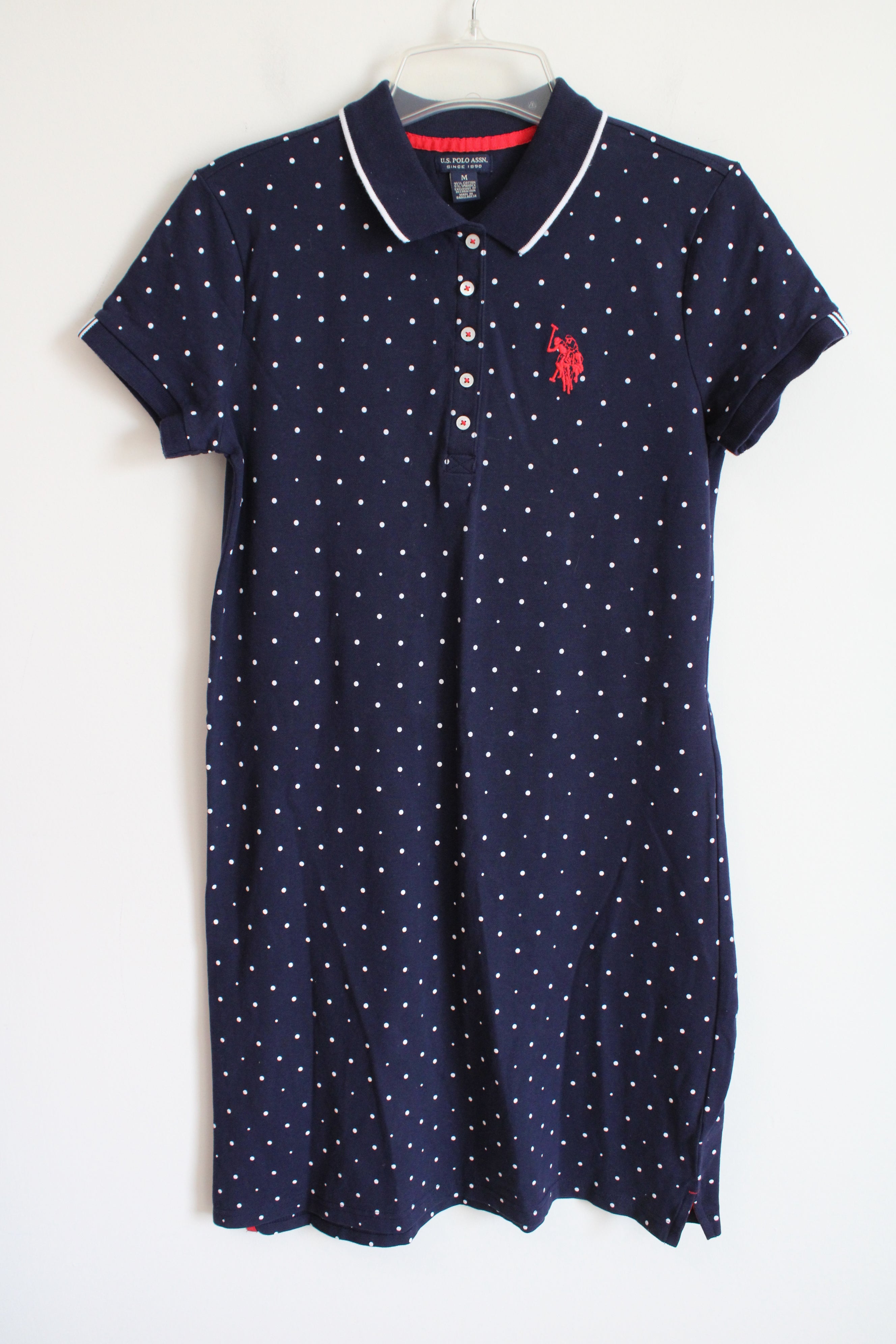 U.S. Polo Assn. Navy Blue Dotted Polo Dress | M