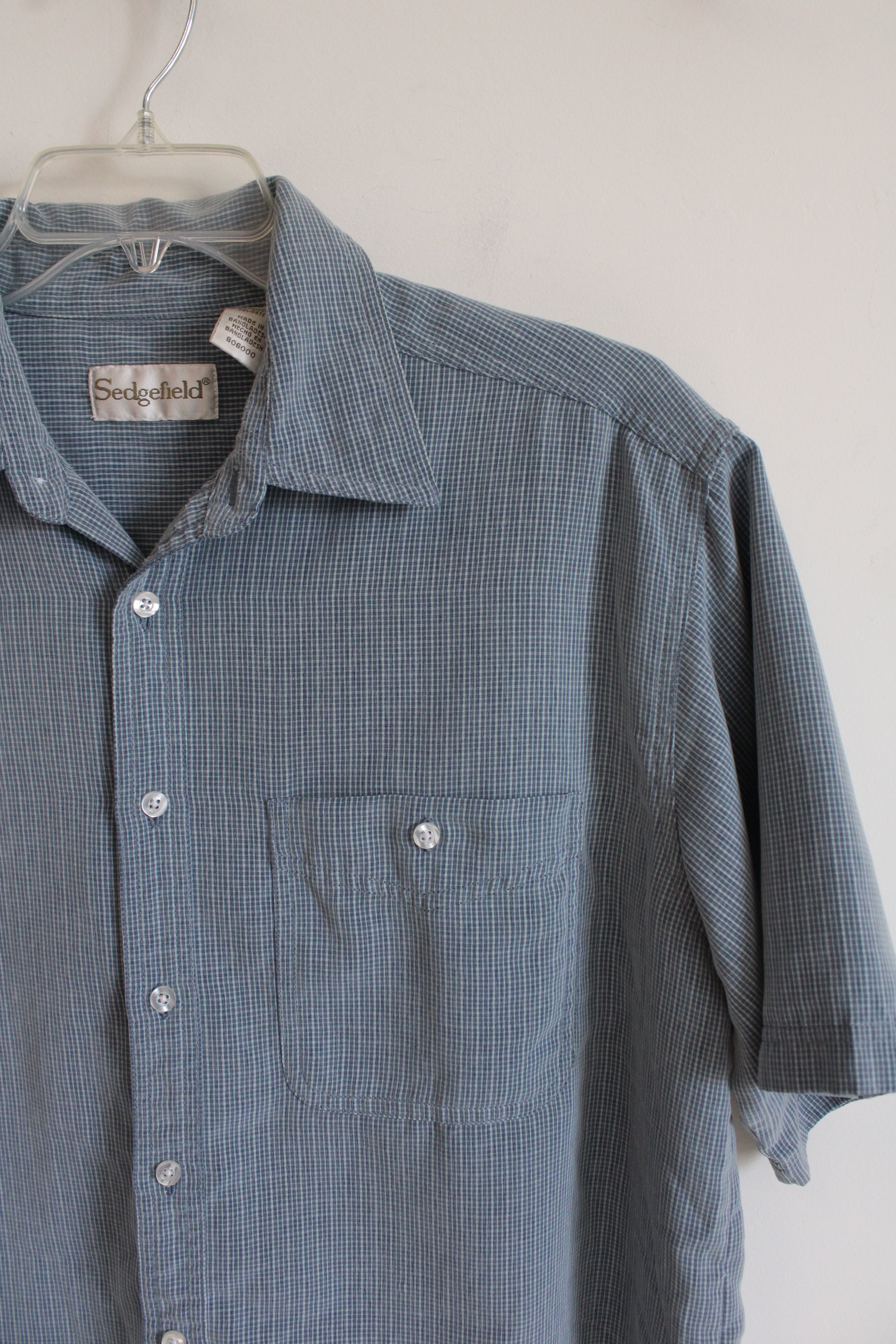 Sedgefield Blue & Gray Plaid Short Sleeved Button Down Shirt | L