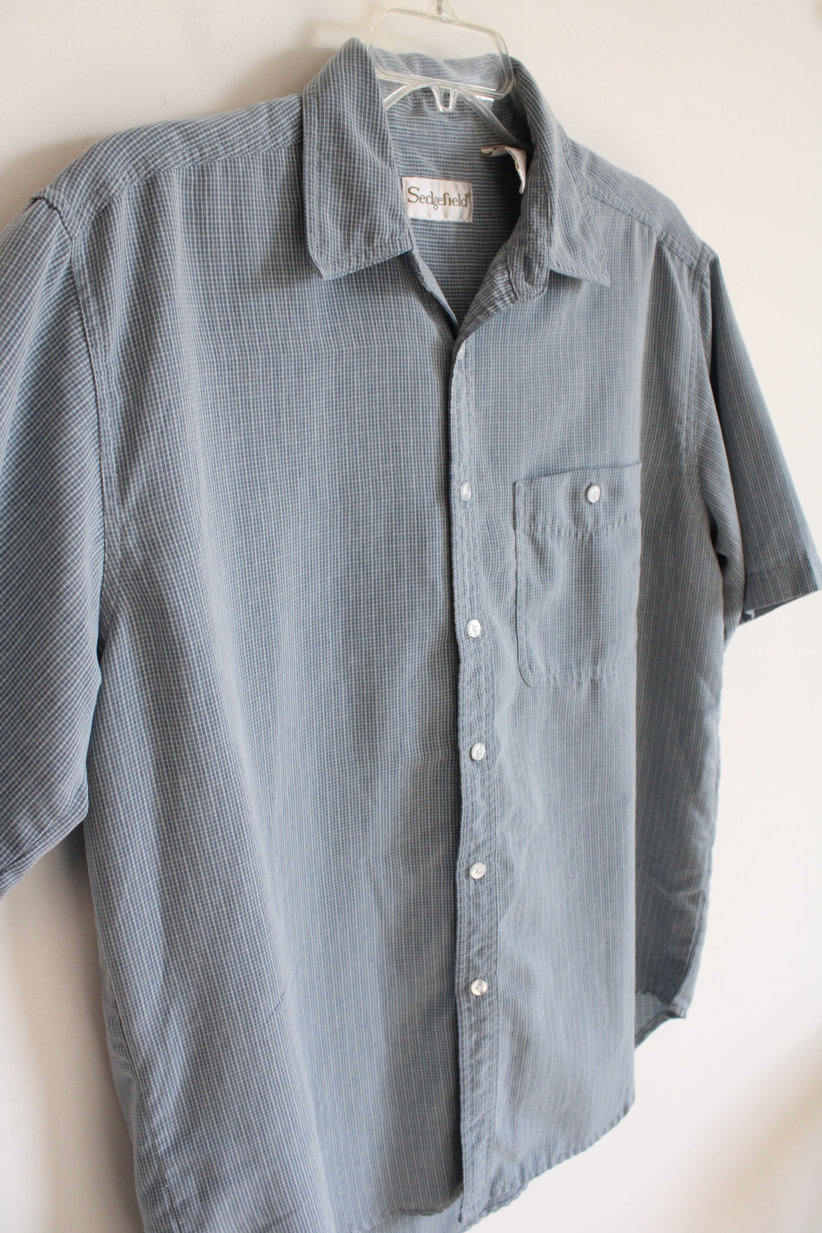 Sedgefield Blue & Gray Plaid Short Sleeved Button Down Shirt | L