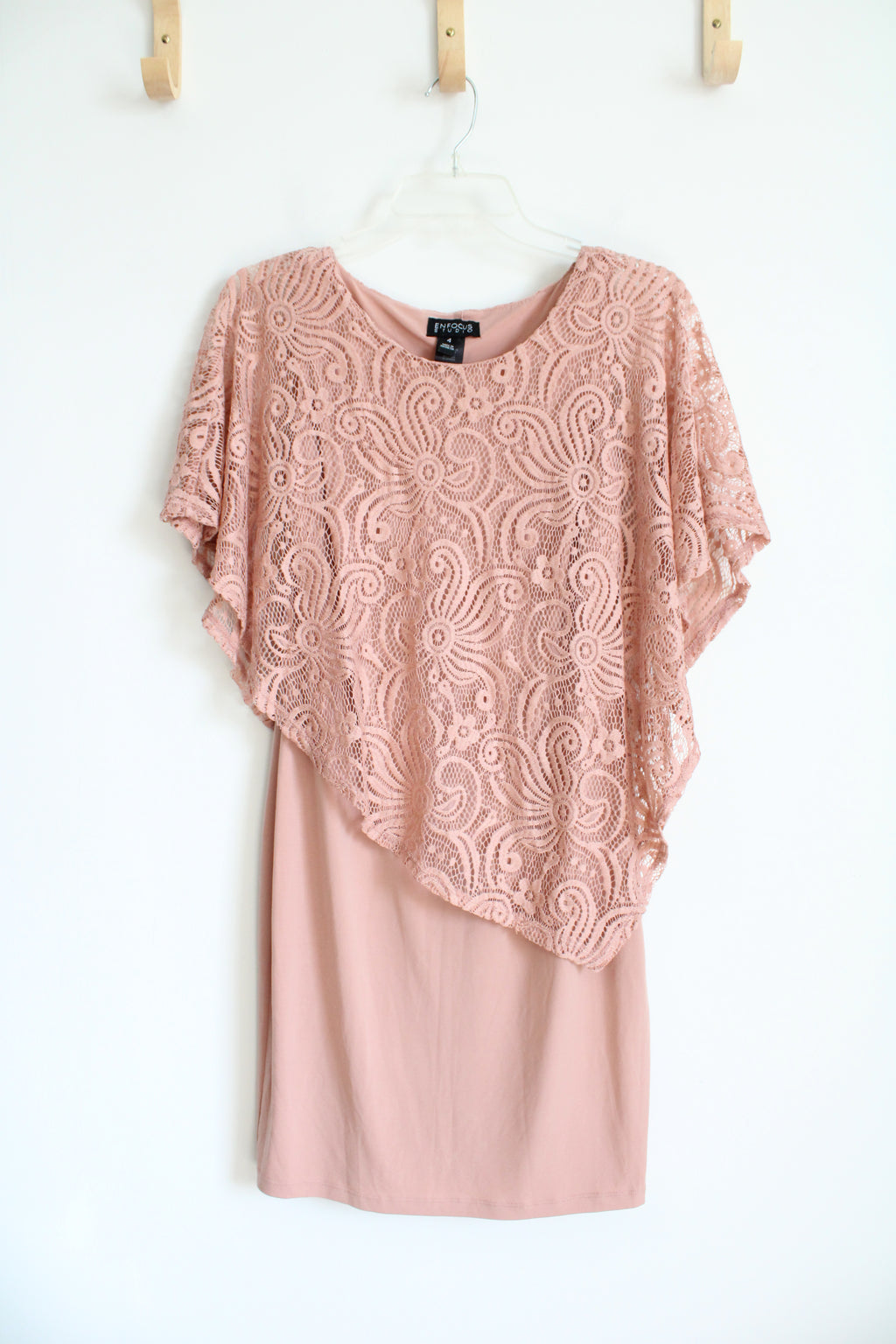 En Focus Studio Lace Poncho Overlay Pink Dress | 4