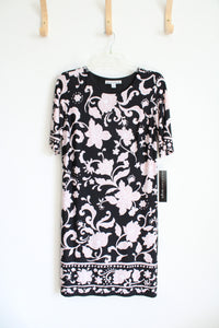 NEW Madison Leigh White Beaded Pink Floral Black Dress | 8