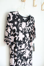 NEW Madison Leigh White Beaded Pink Floral Black Dress | 8