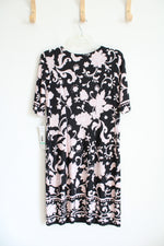 NEW Madison Leigh White Beaded Pink Floral Black Dress | 8