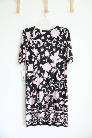 NEW Madison Leigh White Beaded Pink Floral Black Dress | 8