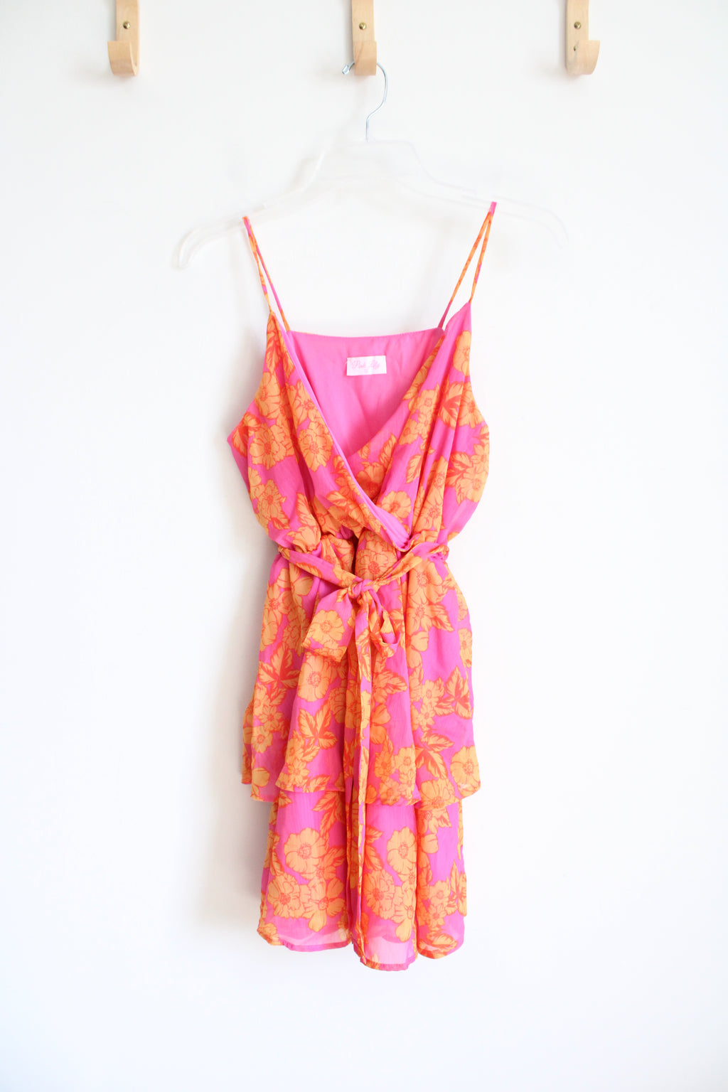 Pink Lily Orange Floral Pink Dress | S