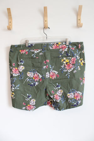 a.n.a. Olive Green Floral Twill Shorts | 18W