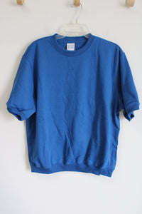 John Blair Blue Fleece Lined Short Sleeved Sweatshirt | L