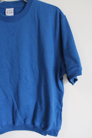 John Blair Blue Fleece Lined Short Sleeved Sweatshirt | L