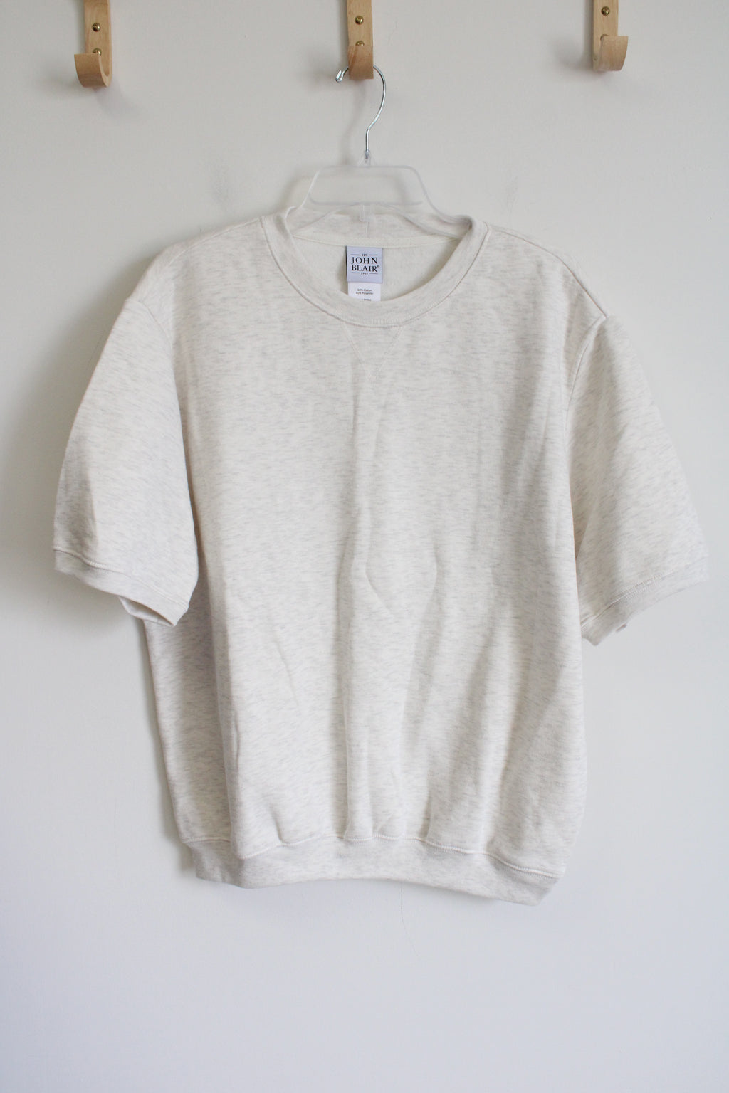 John Blair Cream Fleece Lined Short Sleeved Sweatshirt | L