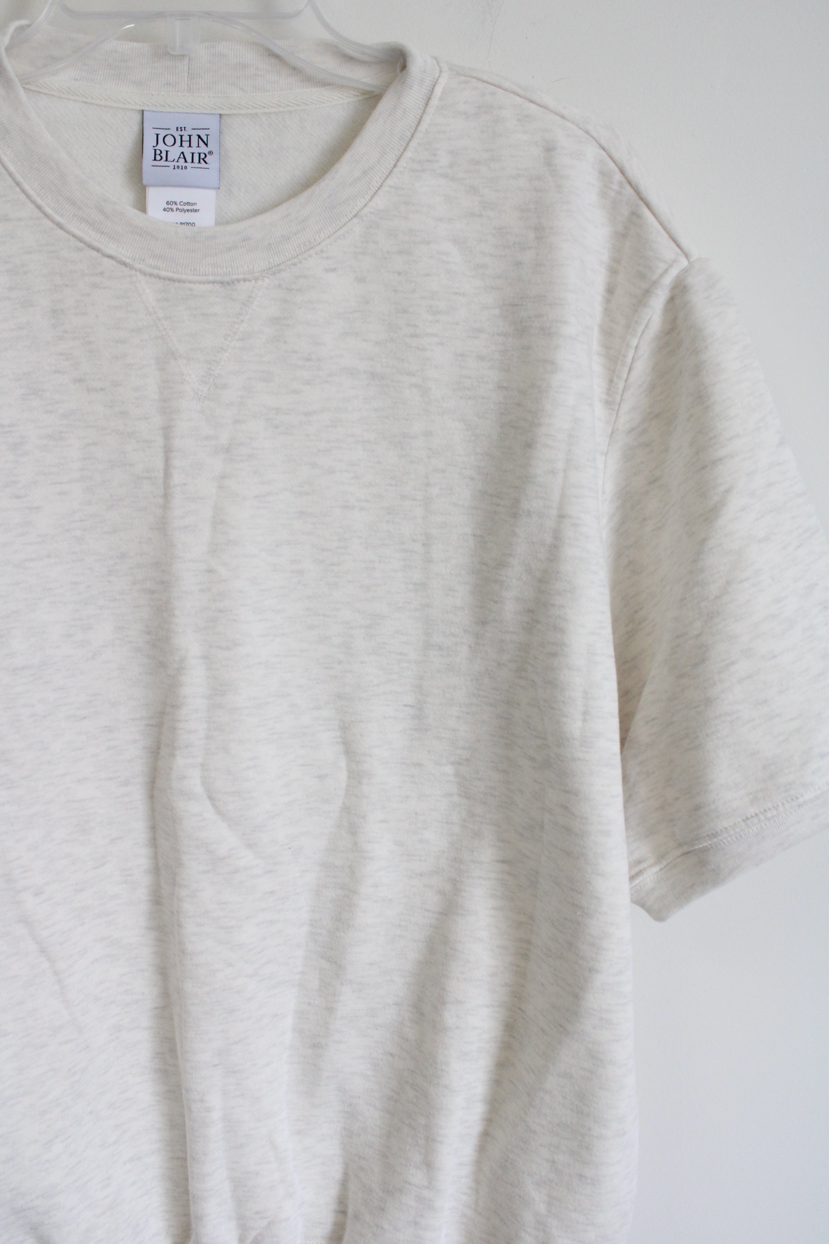 John Blair Cream Fleece Lined Short Sleeved Sweatshirt | L