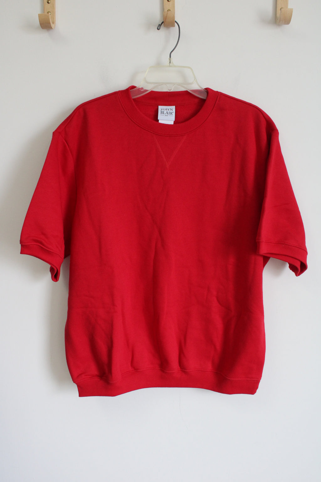 John Blair Red Fleece Lined Short Sleeved Sweatshirt | L