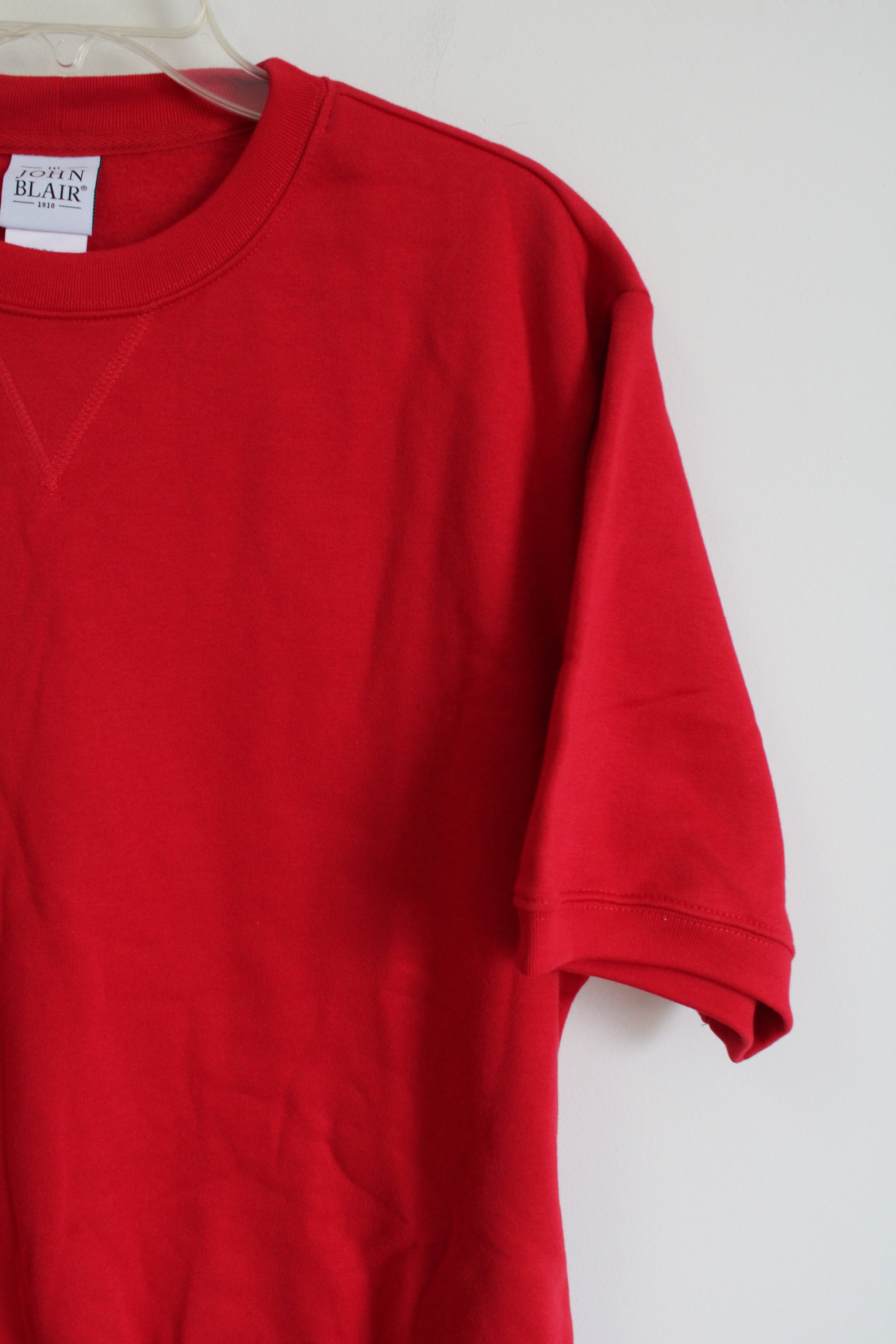 John Blair Red Fleece Lined Short Sleeved Sweatshirt | L