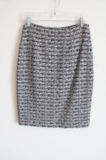 St. John Tweed Black White Silver Woven Pencil Skirt |