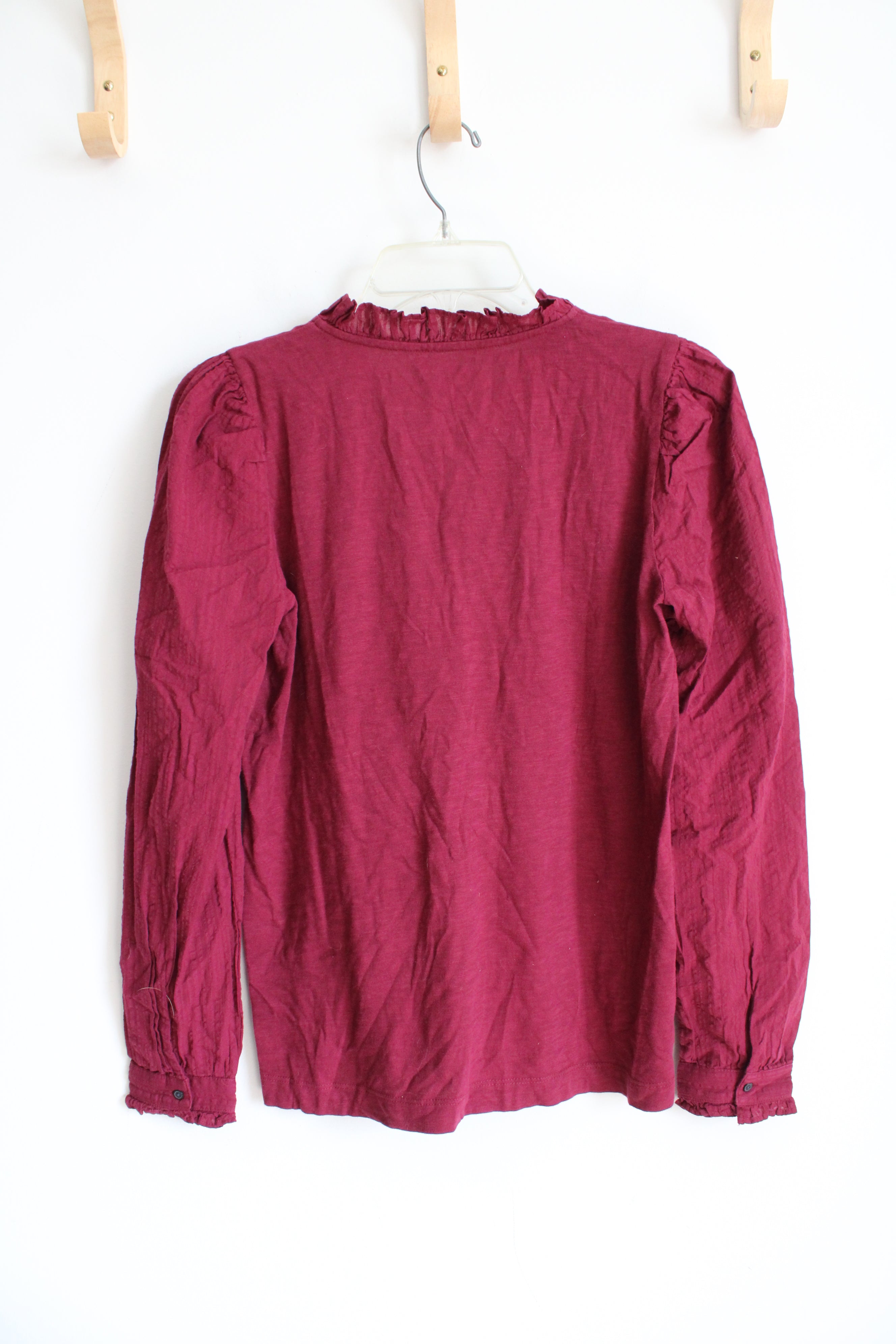 LOFT Red Ruffled Neck Long Sleeved Top | S