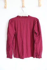 LOFT Red Ruffled Neck Long Sleeved Top | S