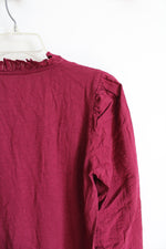 LOFT Red Ruffled Neck Long Sleeved Top | S