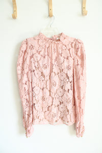 Wayf Pink Floral Lace Overlay Long Sleeved Top | L