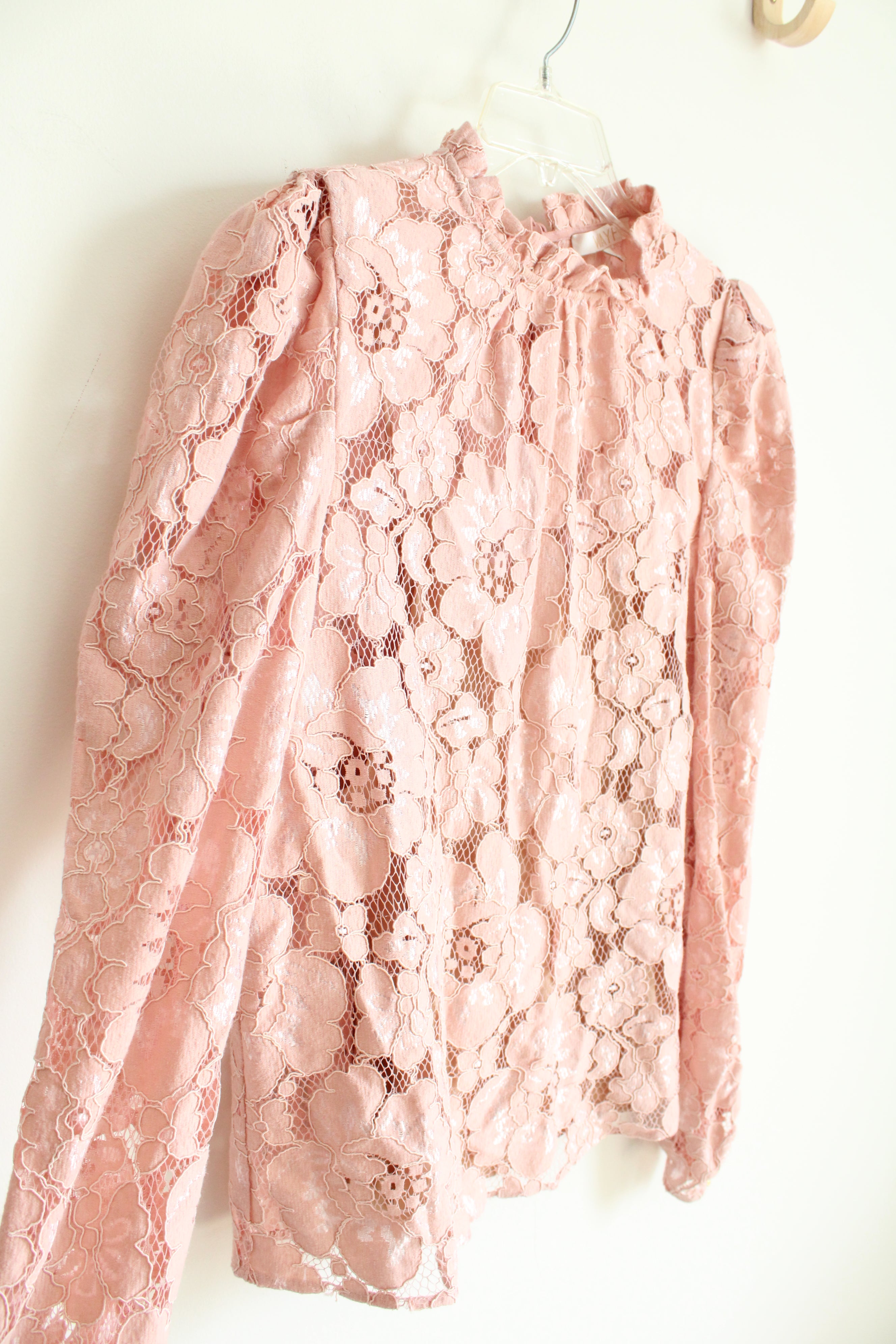 Wayf Pink Floral Lace Overlay Long Sleeved Top | L