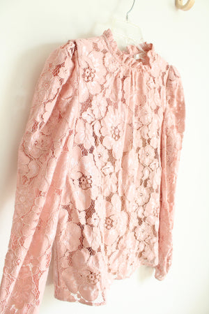 Wayf Pink Floral Lace Overlay Long Sleeved Top | L