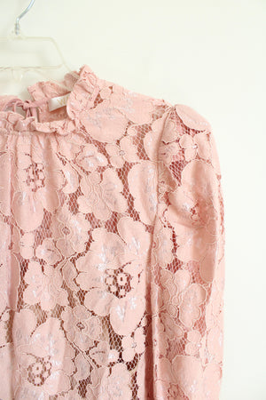 Wayf Pink Floral Lace Overlay Long Sleeved Top | L