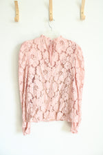 Wayf Pink Floral Lace Overlay Long Sleeved Top | L