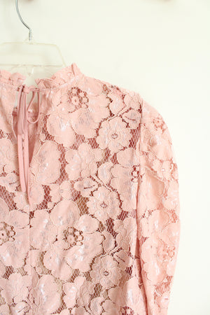 Wayf Pink Floral Lace Overlay Long Sleeved Top | L