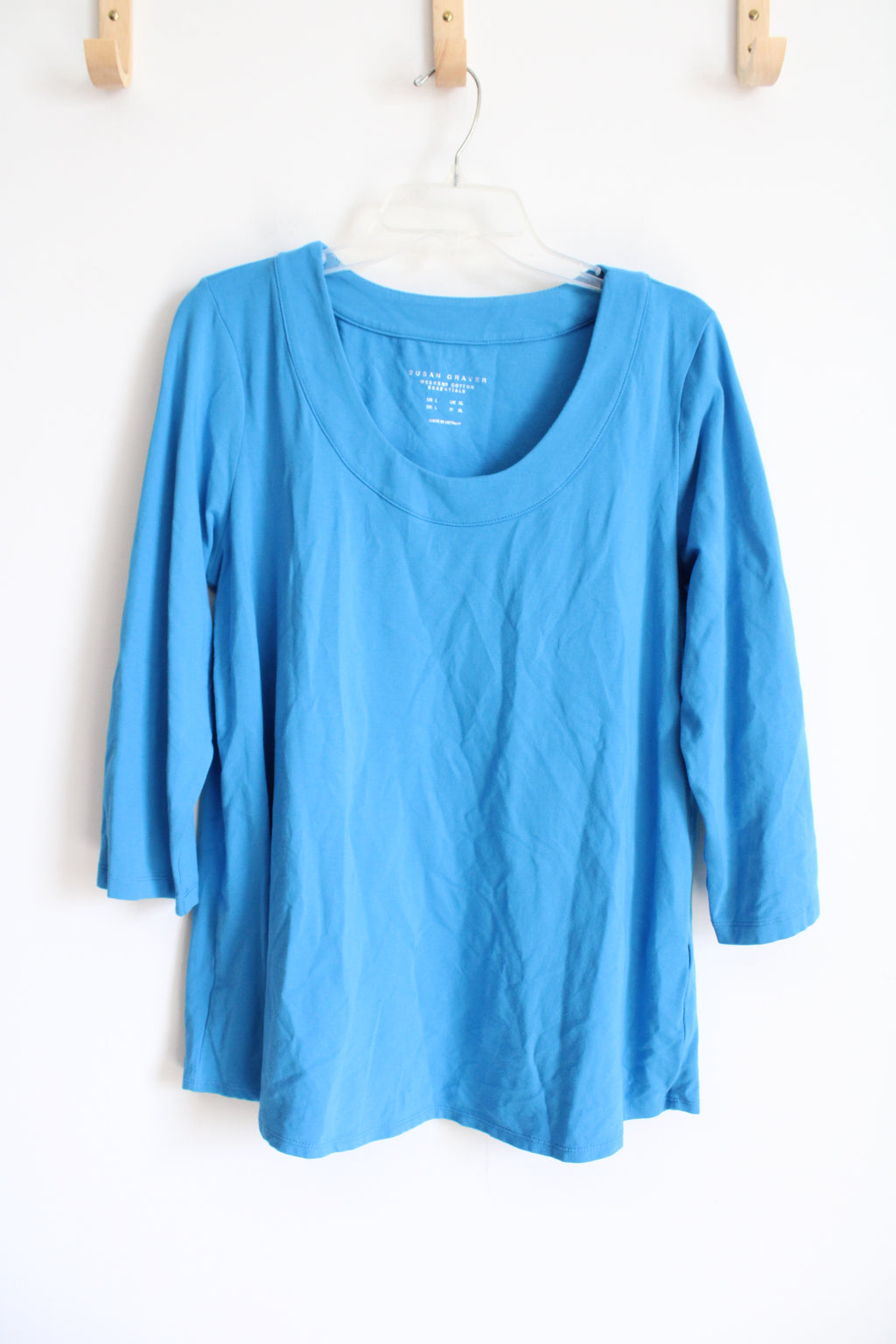 Susan Graver Weekend Cotton Essentials Blue Scoop Neck Top | L