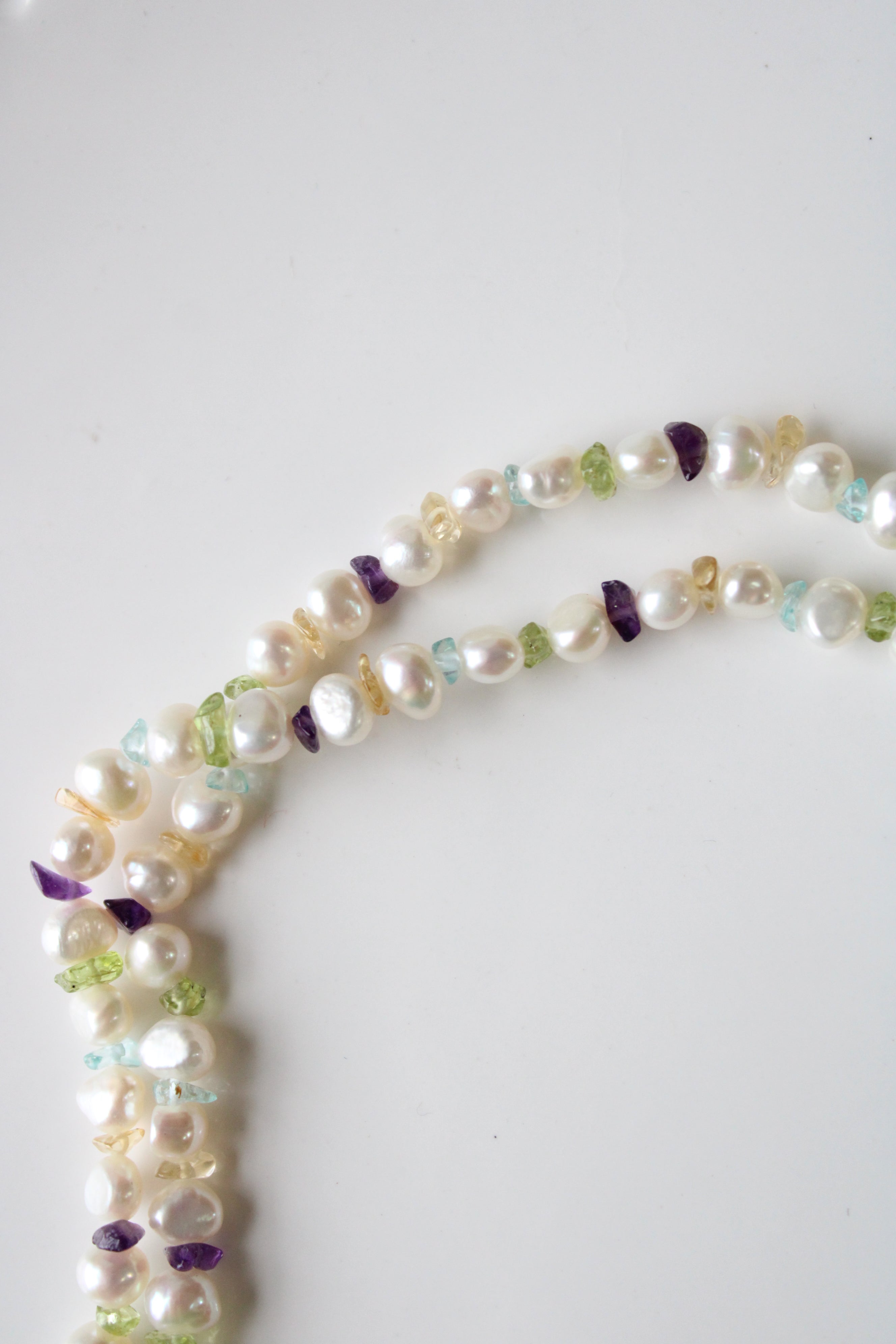 Ivory Genuine Baroque Pearl Rainbow Glass Beaded Necklace