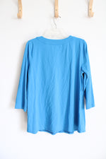 Susan Graver Weekend Cotton Essentials Blue Scoop Neck Top | L